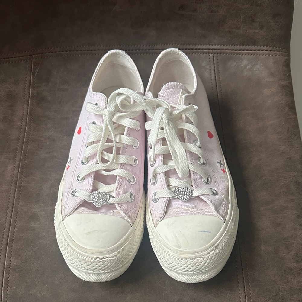Converse Pink and White Heart Sneakers